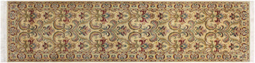 handmade Traditional Farhad Beige Gold Hand Knotted RUNNER 100% WOOL area rug 3x10